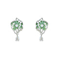 Silver-Tone Green Enamel Lotus Leaf Stud Earrings Teardrop view 5