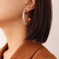 C-Shape Baguette Zirconia Hoop Earrings Gold Steel Blue view 7