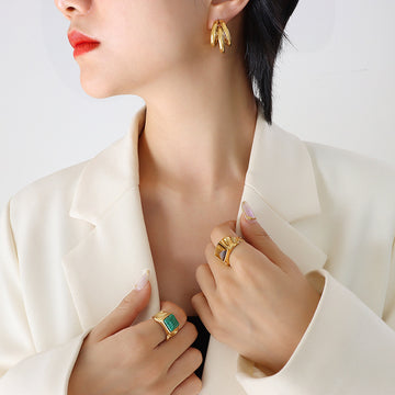Triple Layer C Shape Hollow Hoop Earrings Gold Or Steel