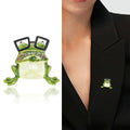 Green Frog in Square Glasses Brooch with Crystal Detail view 2
