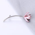 Slender Curved Tulip Stem Metal Brooch in Pink and Blue view 4