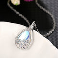 Silver Teardrop Butterfly Moonstone Urn Pendant Necklace view 4