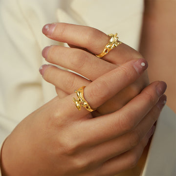 Gold Open Deer Ring Polished Cartoon Animal Band Design