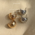Gold Brush Texture C-Shape Half Hoop Stud Earrings view 1