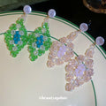 Woven Beaded Diamond Drop Earrings in Pink and Green Colorways view 3