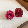 Deep Pink Preserved Rose Stud Earrings With Glossy Petals view 6