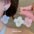 Resin Flower Drop Stud Earrings in Pink Blue and White view 1