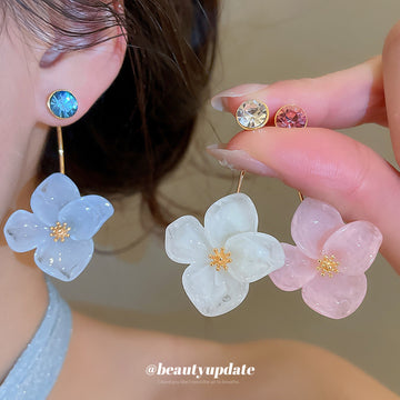Resin Flower Drop Stud Earrings in Pink Blue and White