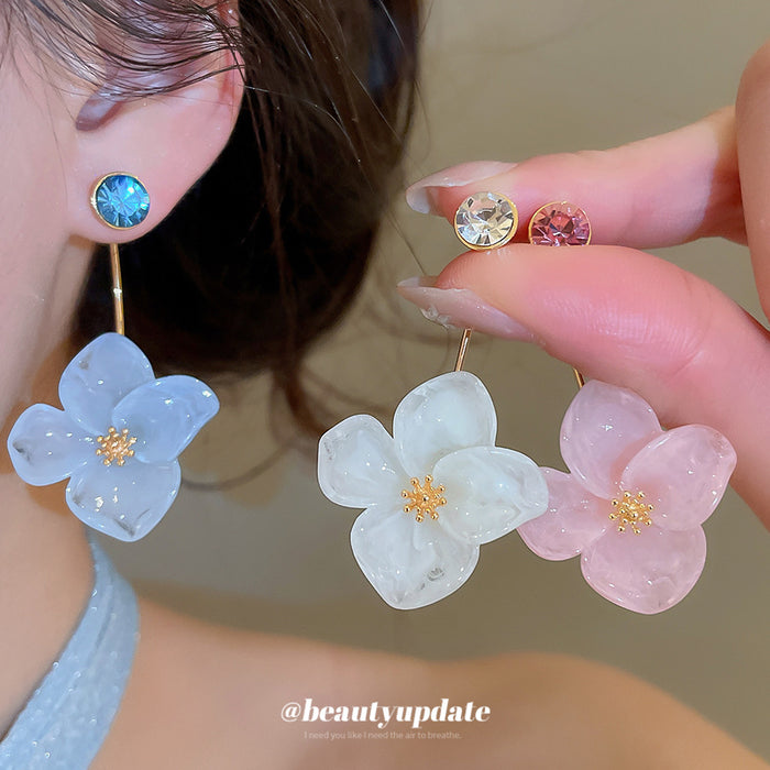 Resin Flower Drop Stud Earrings in Pink Blue and White