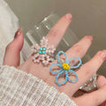 Three Mixed Beaded Rings In Pink Lavender Green Blue And White view 4