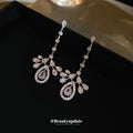 Silver Crystal Leaf Cluster Teardrop Dangle Earrings view 4