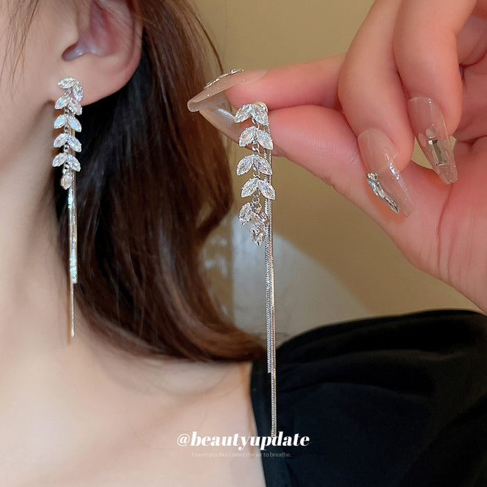 Silver Tone Leaf Crystal Earrings in Four Drop Designs