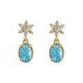 Gold Tone Clear Stone Snowflake And Aqua Oval Stud Earrings view 5