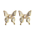 Gold Butterfly Stud Earrings White Enamel Clear Zircon view 5