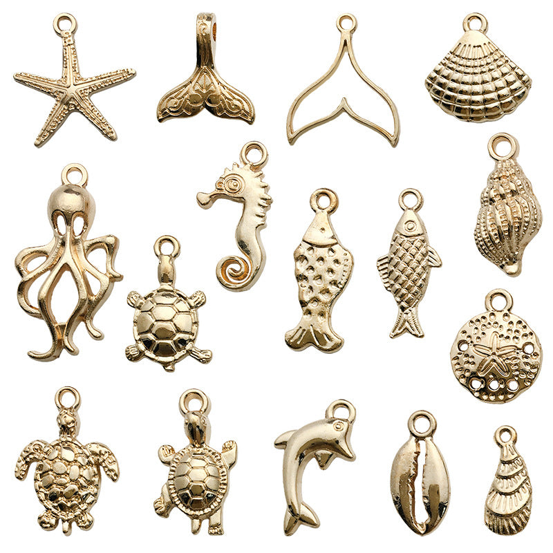 KC Gold Tone Zinc Alloy Turtle Octopus Shell Starfish Fish Charm Pendants for DIY Ocean Jewelry