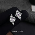 Silver-Tone Openwork Flower Stud Earrings Light Purple Stone view 1