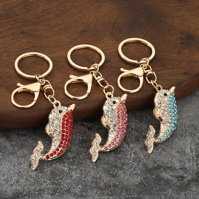 Cute Rhinestone Dolphin Metal Keychain Bag Charm Gift Accessory