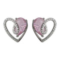 Silver Open Heart Pink Crystal Stud Earrings Teardrop Pair view 5