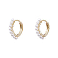 Pearl Trim Mini Hoop Earrings in Silver and Gold Tone view 5