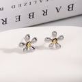 Silver Five Petal Flower Gold Center Small Stud Earrings view 3