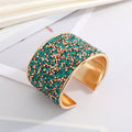 Gold Tone Crushed Stone Wide Open Cuff Bracelets in Seven Colorways view 6