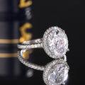 Oversized Oval Clear Solitaire Halo Pave Ring Silver Tone view 3