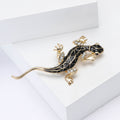Black Enamel Gecko Brooch in Gold and Silver Tones view 3