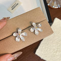 Silver Tone Clear Petal Flower Statement Stud Earrings view 4
