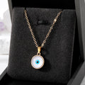 Gold Tone Small Round Evil Eye Pendant Necklaces in Seven Colors view 6