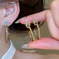 Iris Accent Slim Hoop Stud Earrings with Polished Metal Tone Details view 1