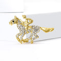 Crystal Running Horse Brooch In Silver And Gold Tones view 3
