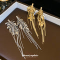 Wheat Spray Metal Tassel Earrings In Gold And Silver Tones view 2