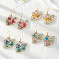 Gold Tone Fox Silhouette Pressed Flower Drop Earrings in Four Designs view 1