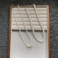 Double Strand Pearl Bow Drop Necklace Pendant Jewelry view 4