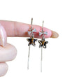 Silver Tone Star Threader Earrings With Long Bar Drops view 5