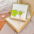 Asymmetric Green Flower Stud Gold Chain Tassel Earrings view 1