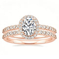 Oval Clear Solitaire Halo Two-Ring Set In Three Metal Tones view 6