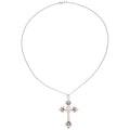 Silver Ornate Cross Pendant Necklace Fine Chain Fleur Tips view 5