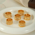 Wide Heart Relief Band Ring Crystal Channel Gold or Steel view 2
