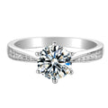 Six Prong Round Clear Stone Ring Silver Tone Pave Band view 3