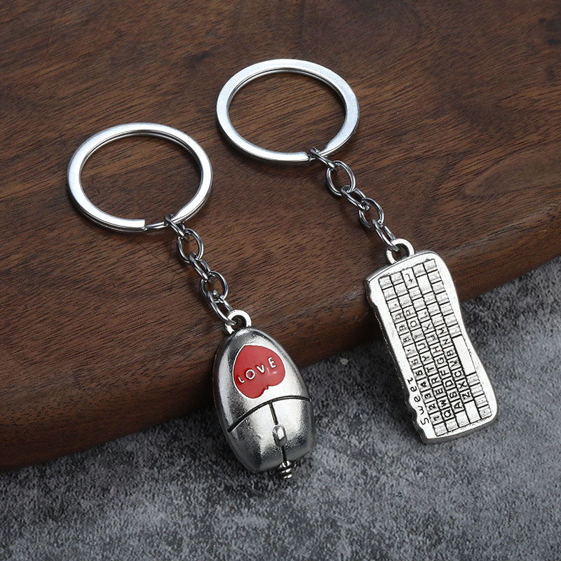 Mouse and Keyboard Zinc Alloy Couple Keychain Gift Pendant