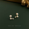 Gold Geometric Triple Pearl Stud Earrings Cluster Style view 3