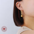 Chain Link Ball Drop Earrings Gold Steel Metal Tone view 3