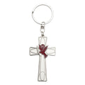 Silver Outline Cross and Red Rose Keychain and Attached Hardware view 5