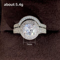 White Gold Tone Round Halo Crystal Dual Ring Set Sizes 6-10 view 5