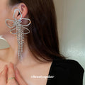 Silver Crystal Flower Long Tassel Earrings Polished Metal Jewelry view 3
