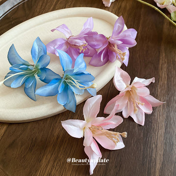 Large Fabric Lily Duckbill Hair Clip In Pale Pink Blue Or Purple