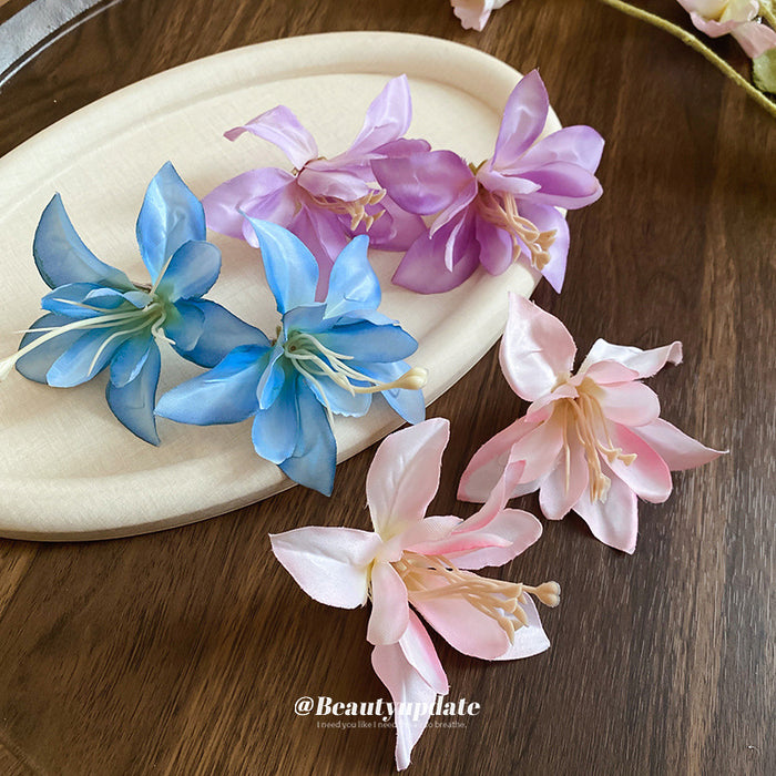 Large Fabric Lily Duckbill Hair Clip In Pale Pink Blue Or Purple