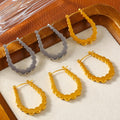 Scalloped U-Shaped Hoop Earrings Gold Or Steel Finish view 2