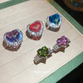 Silver Tone Crystal Heart Open Ring Pink Purple 2 Colors view 1